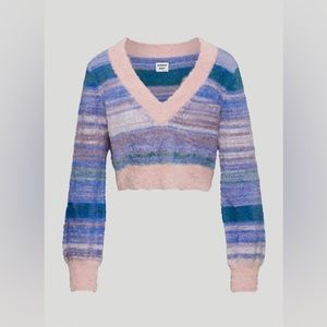 Aritzia Sunday Best Kitten V-Neck Sweater Pink, Green, and Blue